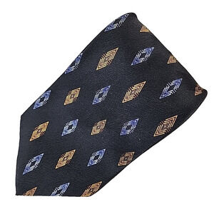 Today's Man Necktie 100% Silk Italian Diamond Print Dark Blue